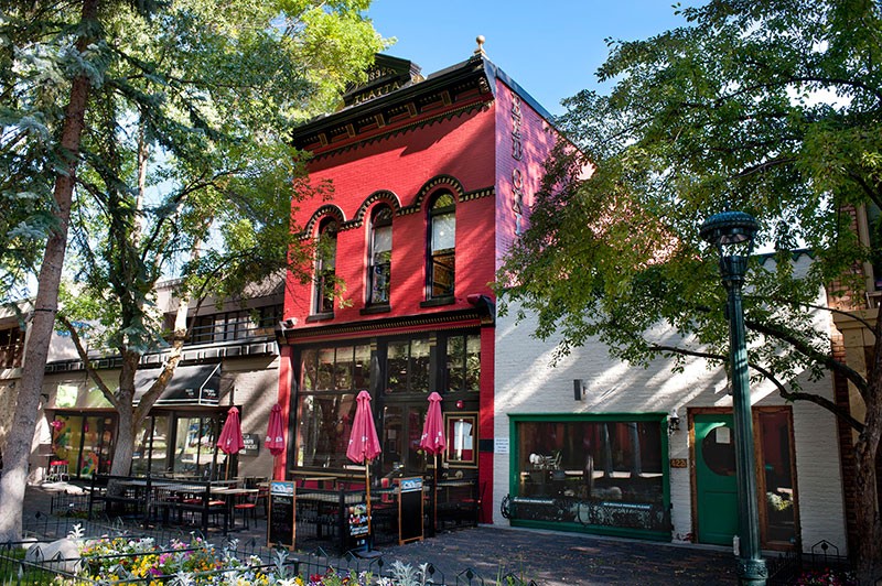 Exterior of Aspen historic saloon The Red Onion, built 1892, Italianate style